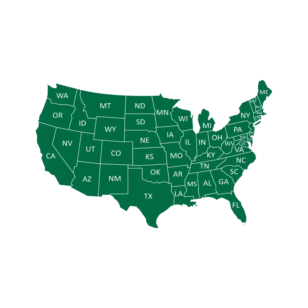 Map of the United States — all 50 states served
